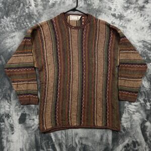 Concrete Mix Sweater Mens M/L Brown Vintage Oversized Striped Knit Crewneck